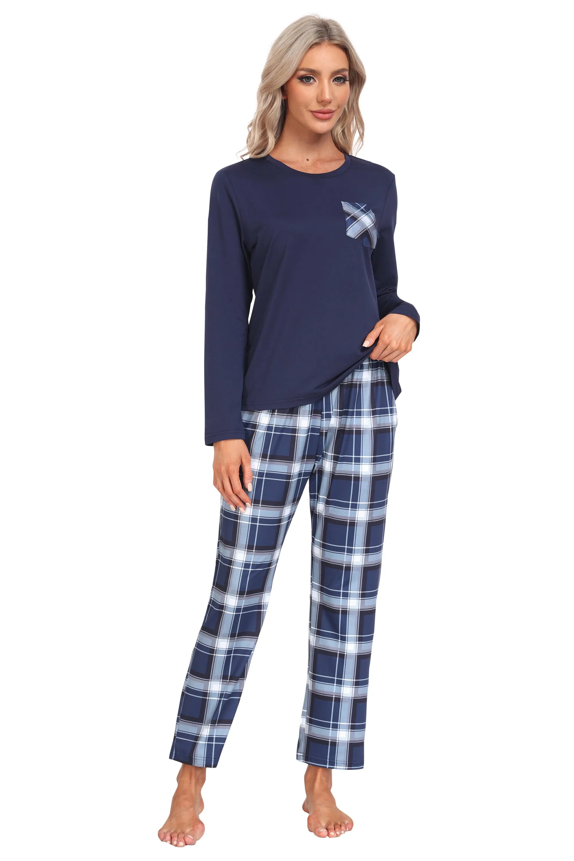 Plaid Long Sleeve Soft Loungewear Pajama Set