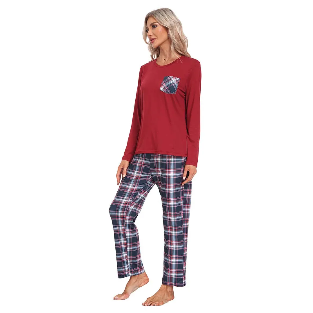 Plaid Long Sleeve Soft Loungewear Pajama Set