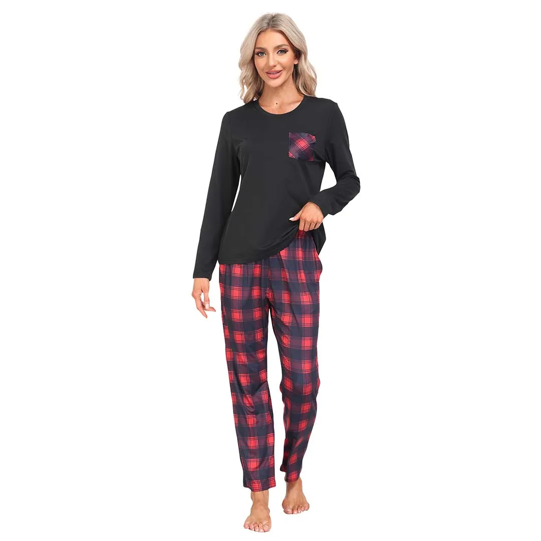 Plaid Long Sleeve Soft Loungewear Pajama Set