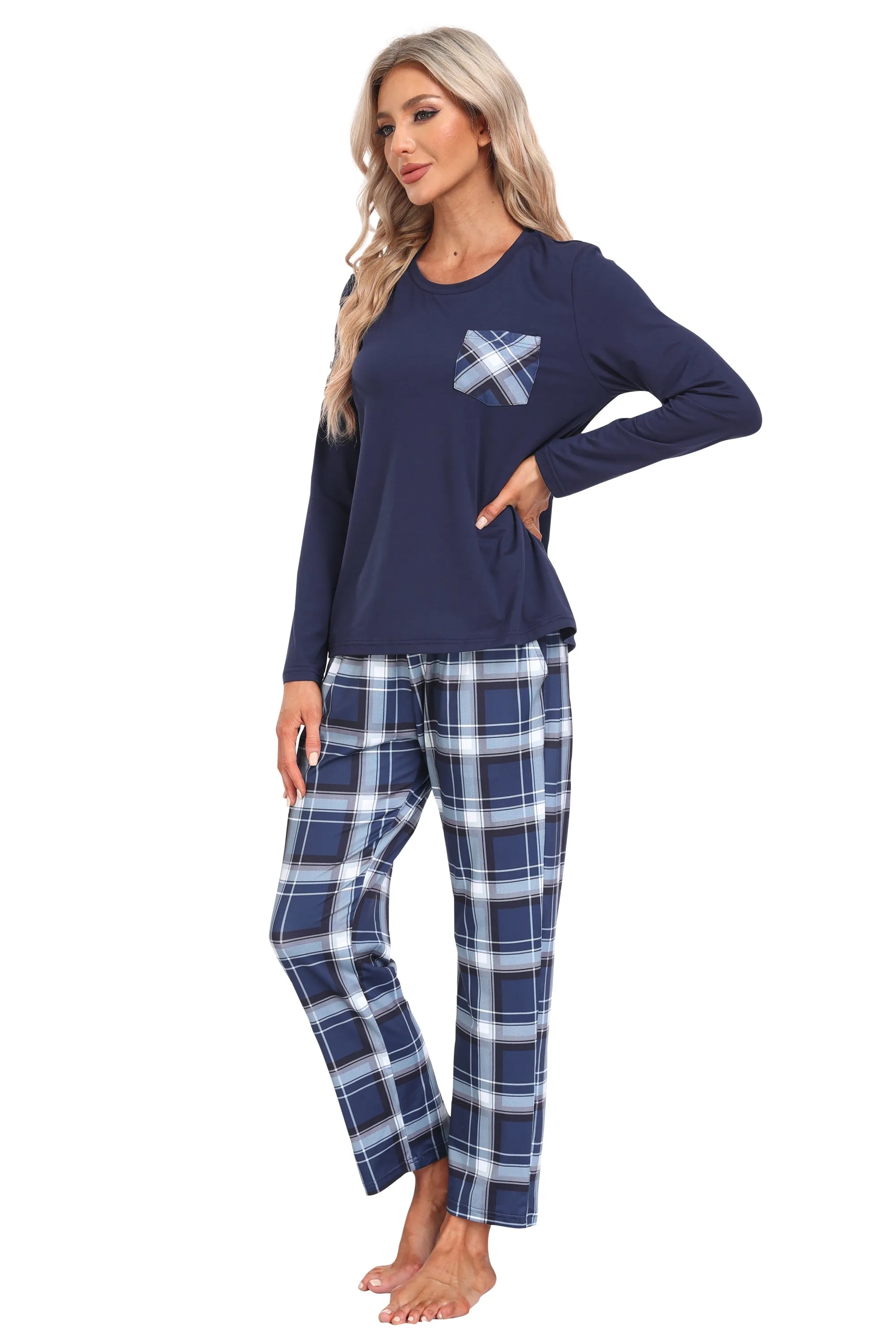 Plaid Long Sleeve Soft Loungewear Pajama Set