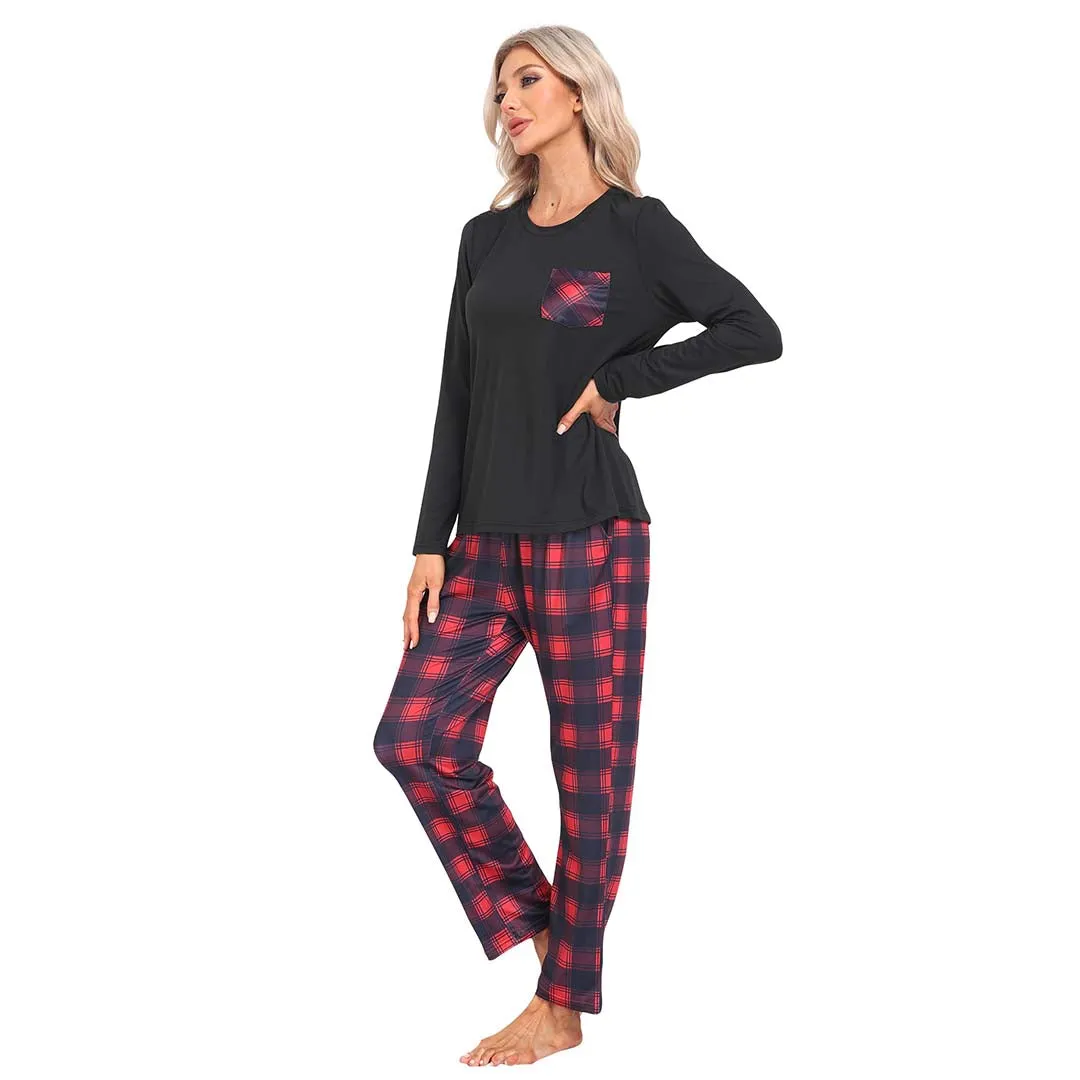 Plaid Long Sleeve Soft Loungewear Pajama Set