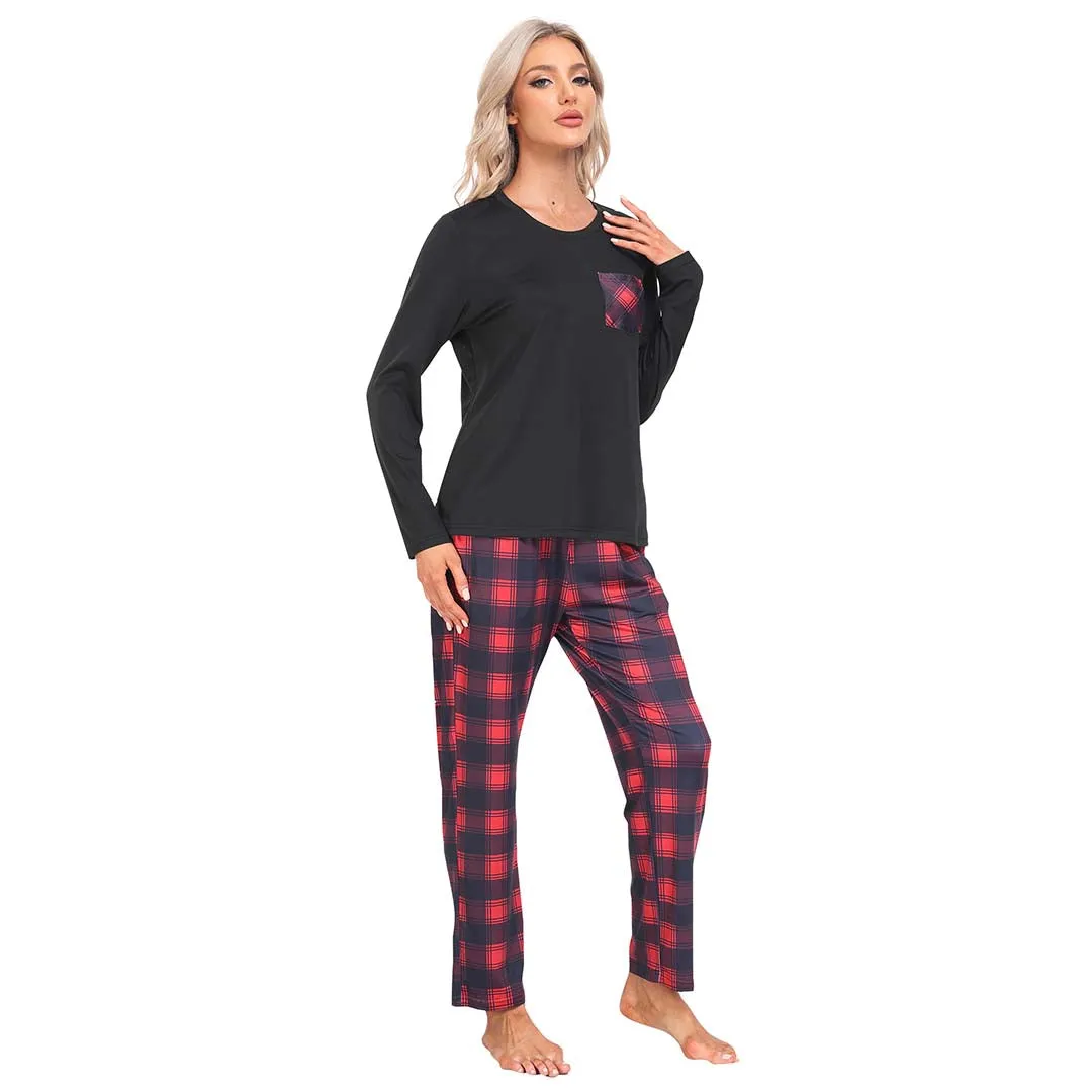 Plaid Long Sleeve Soft Loungewear Pajama Set