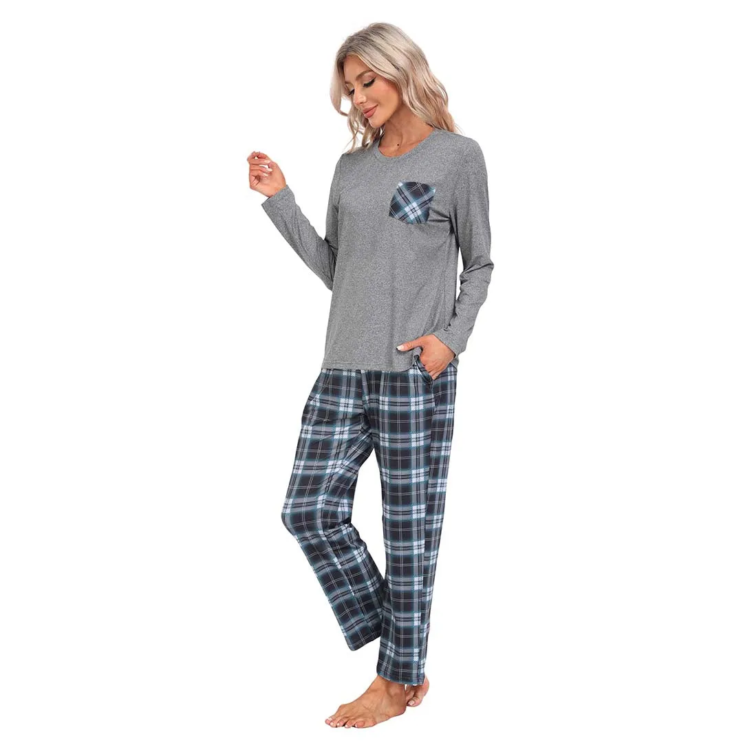 Plaid Long Sleeve Soft Loungewear Pajama Set