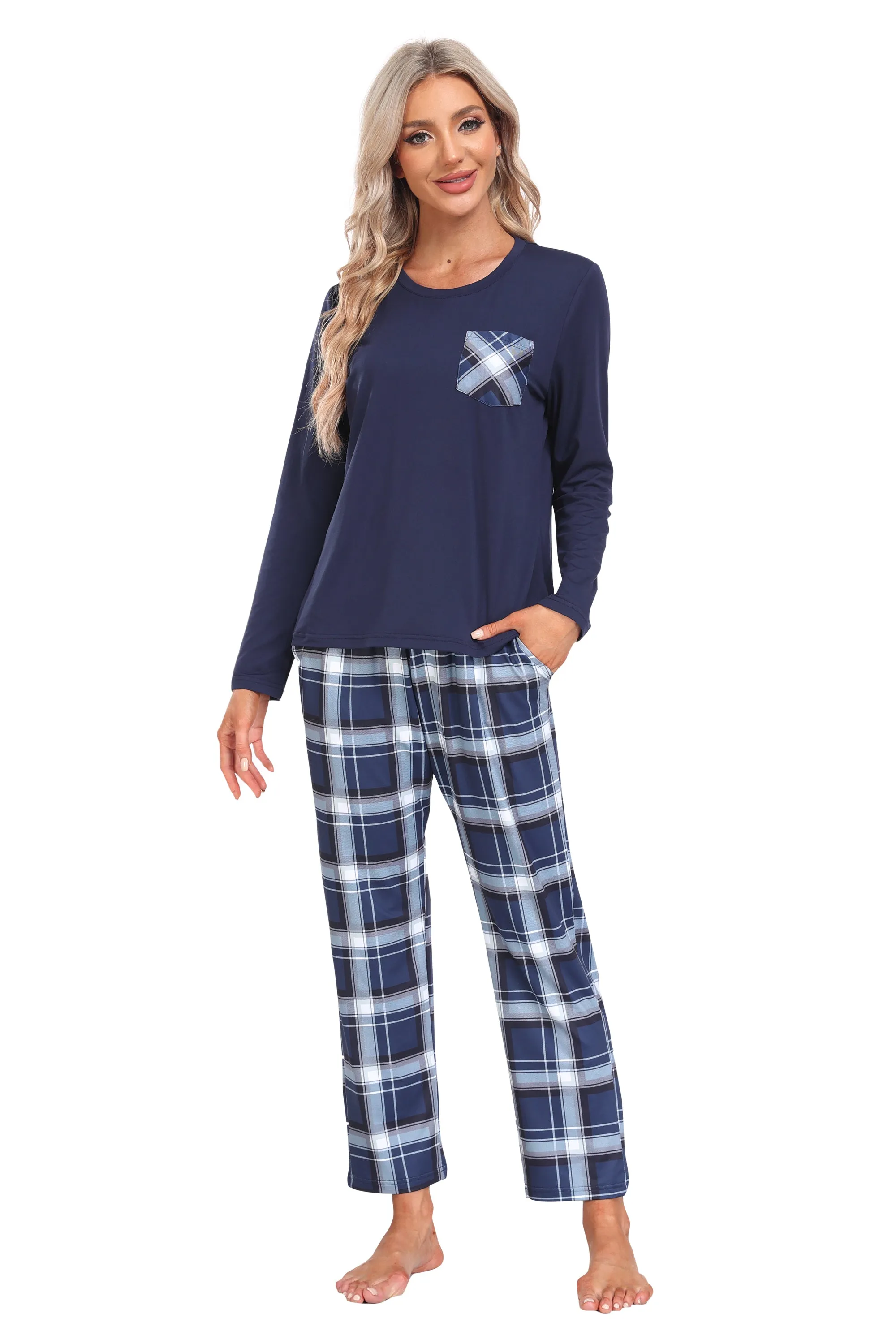 Plaid Long Sleeve Soft Loungewear Pajama Set