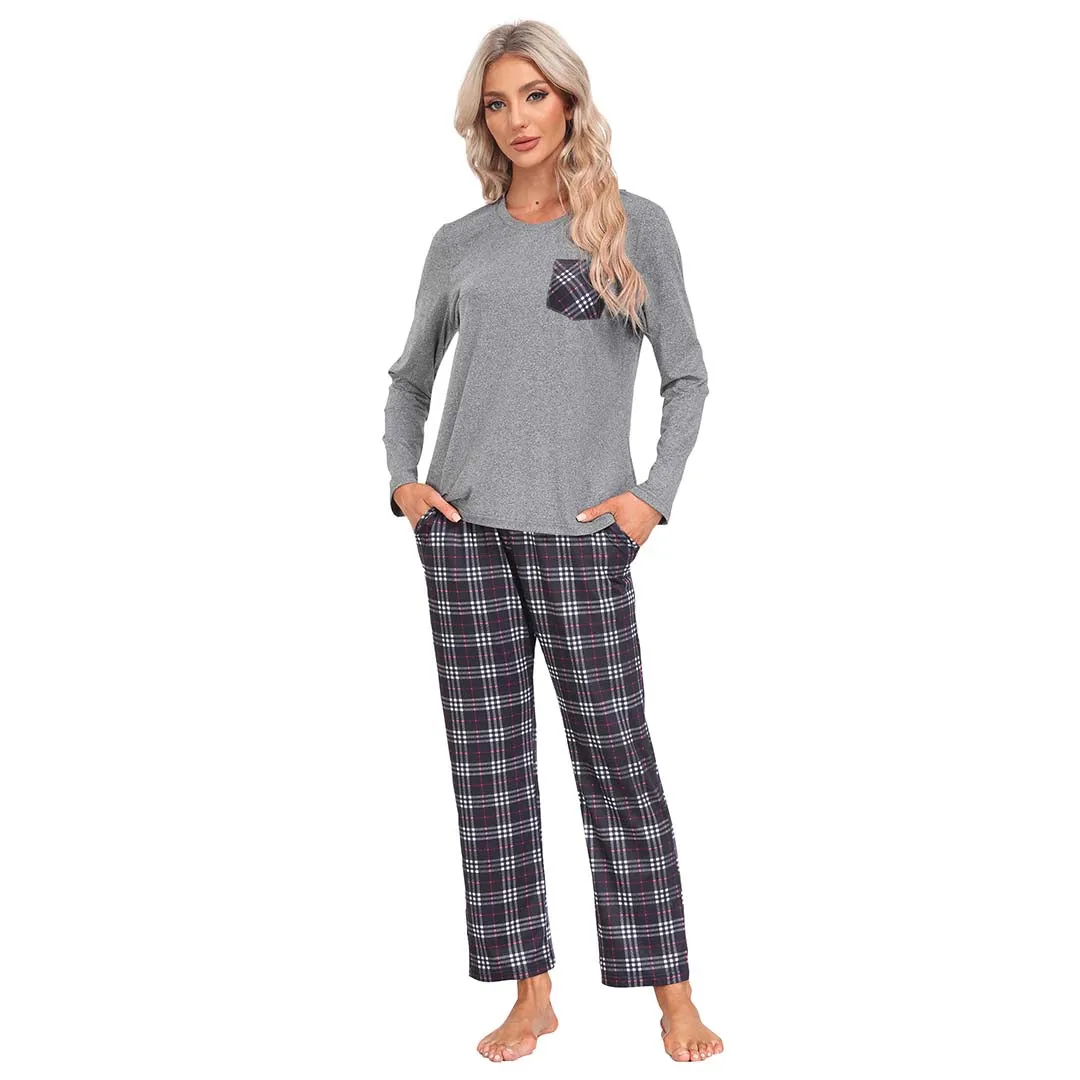 Plaid Long Sleeve Soft Loungewear Pajama Set