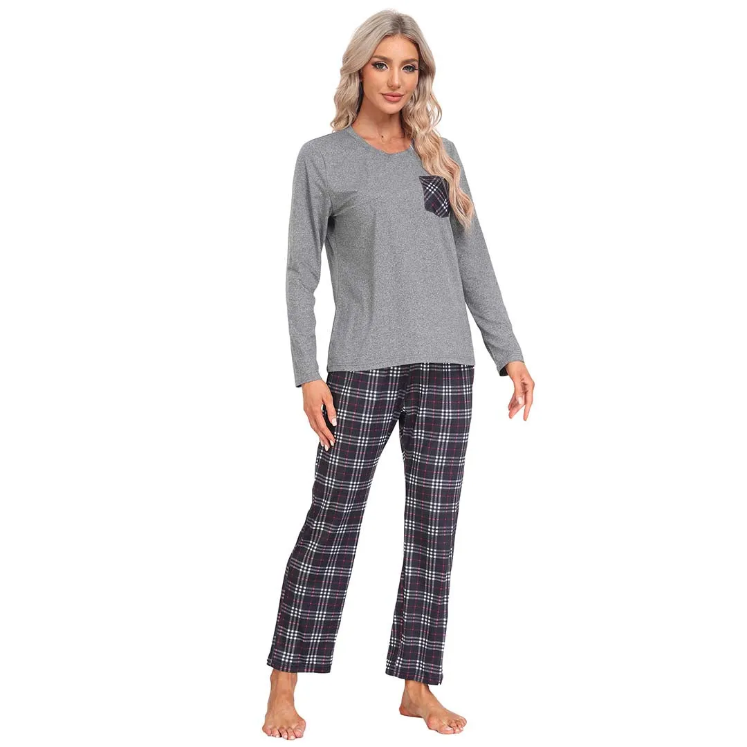 Plaid Long Sleeve Soft Loungewear Pajama Set