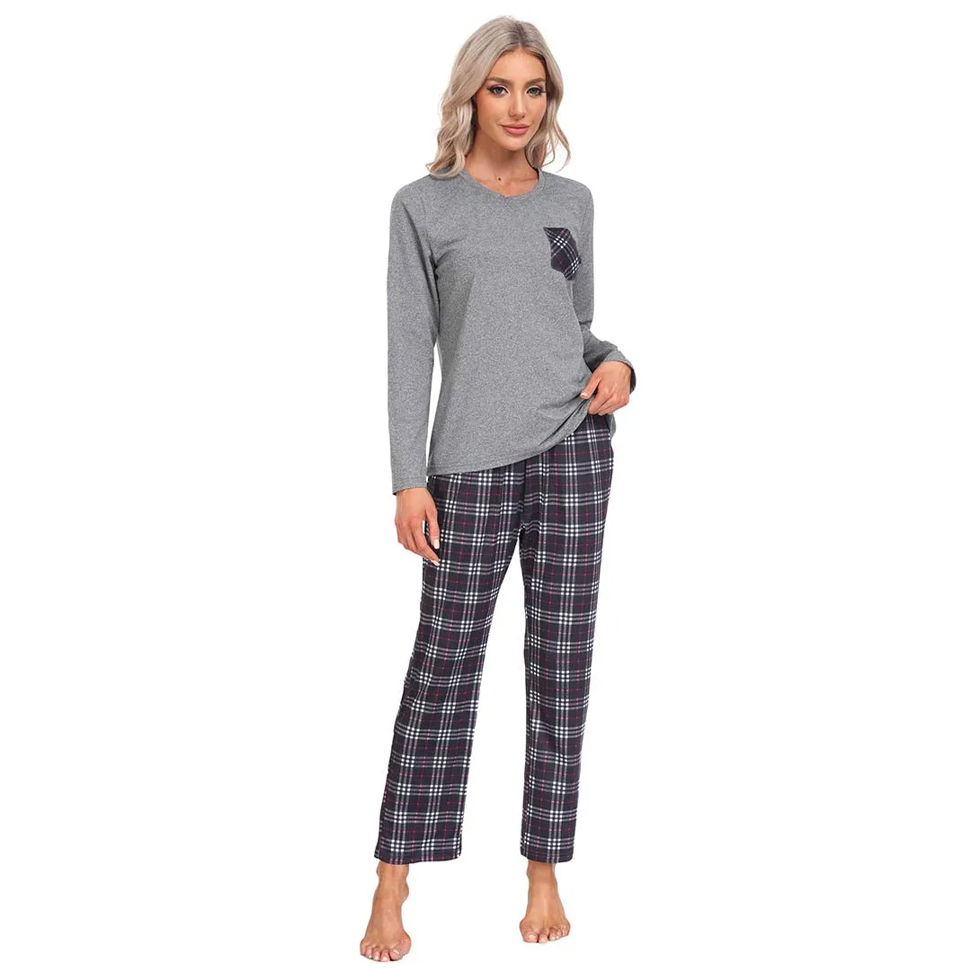 Plaid Long Sleeve Soft Loungewear Pajama Set