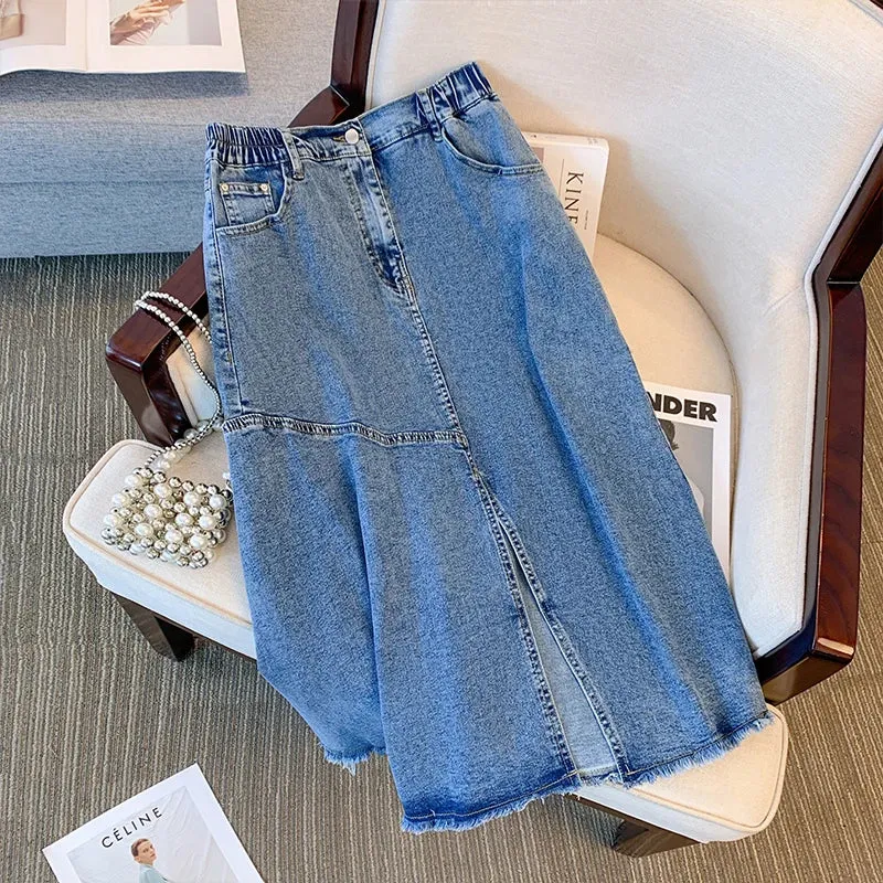 Plus Size Casual Denim Loose Skirts