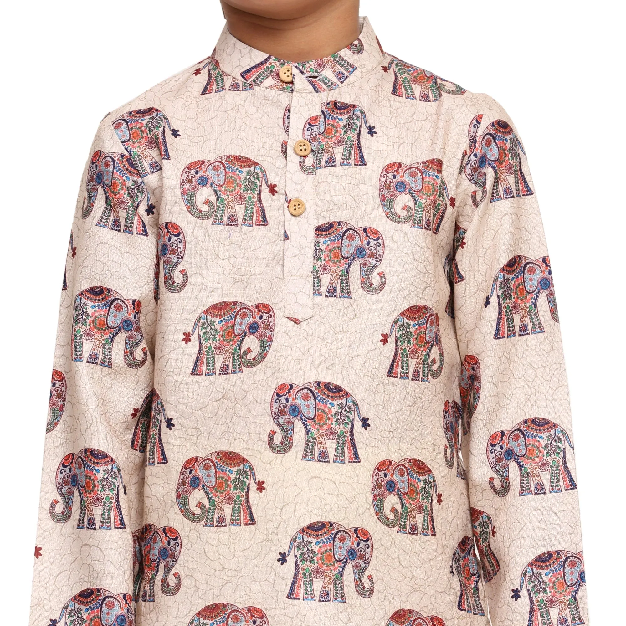 Royal Elephant print Vestiario's Blend Linen Kurta Pajama Set