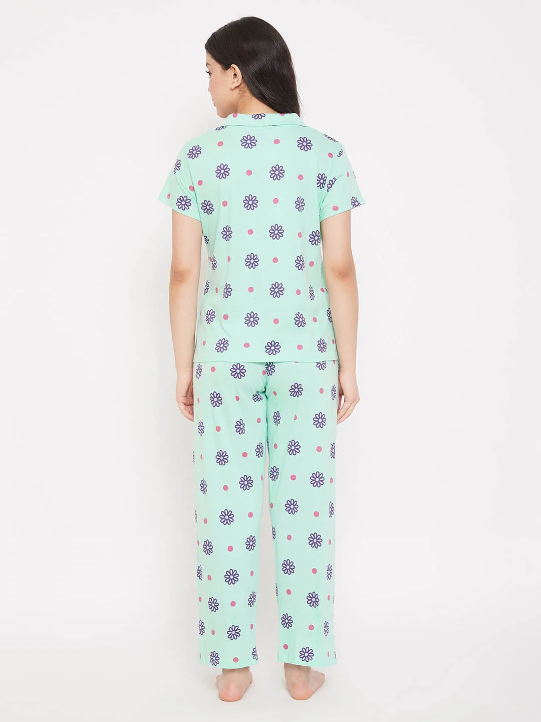 Sea Green Florals Button Me Up Shirt & Pyjama