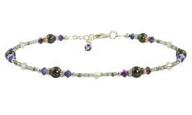 Shimmering Gray Crystal Beaded Anklet