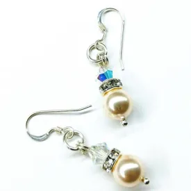 Silver Swarovski Crystal Pearl Stack Earrings in Various Colors