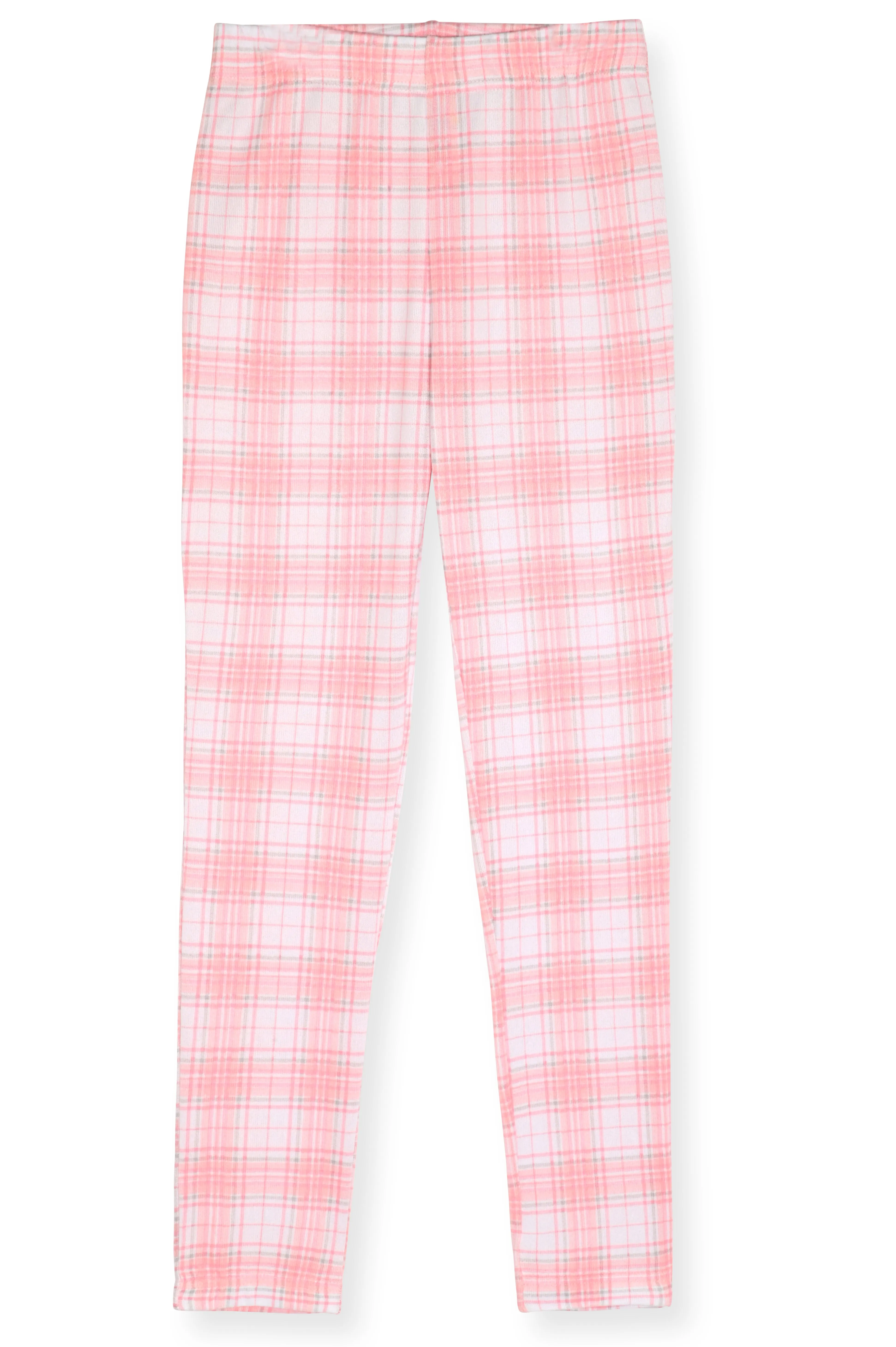 Sleep On It Girls 2-Piece Hacci Pajama Set with Matching Scrunchie - Pink Plaid