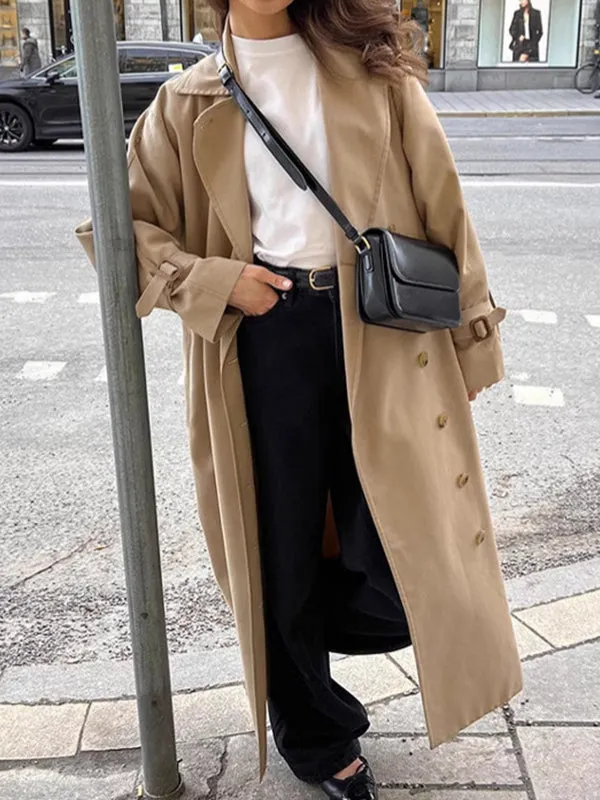 Split-Joint Long Sleeves Loose Lapel Trench Coats Outerwear