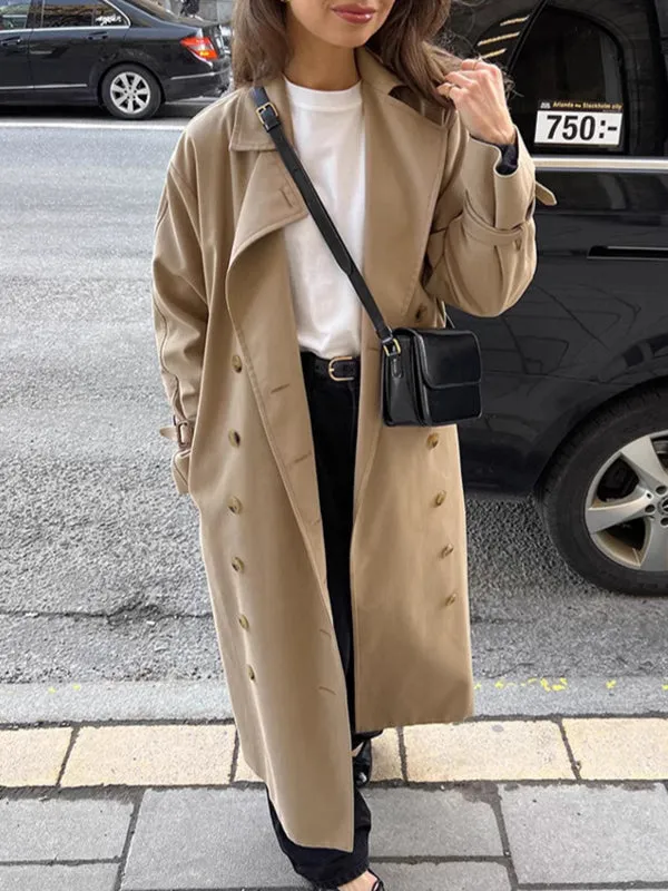 Split-Joint Long Sleeves Loose Lapel Trench Coats Outerwear