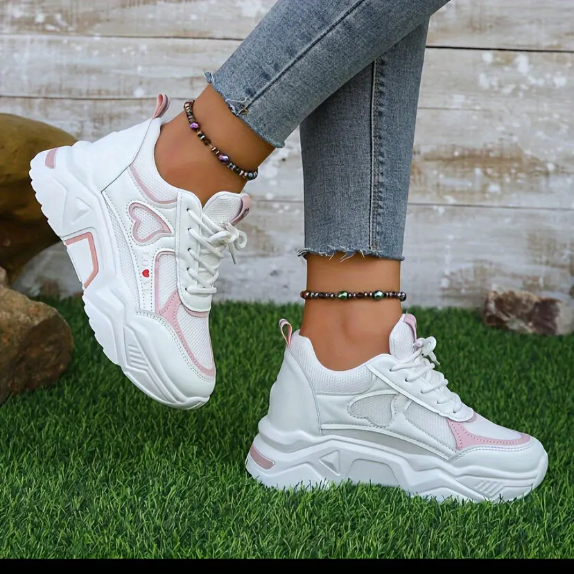 Stylish Heart Pattern Chunky Sneakers for Women | Perfect for Everyday Wear