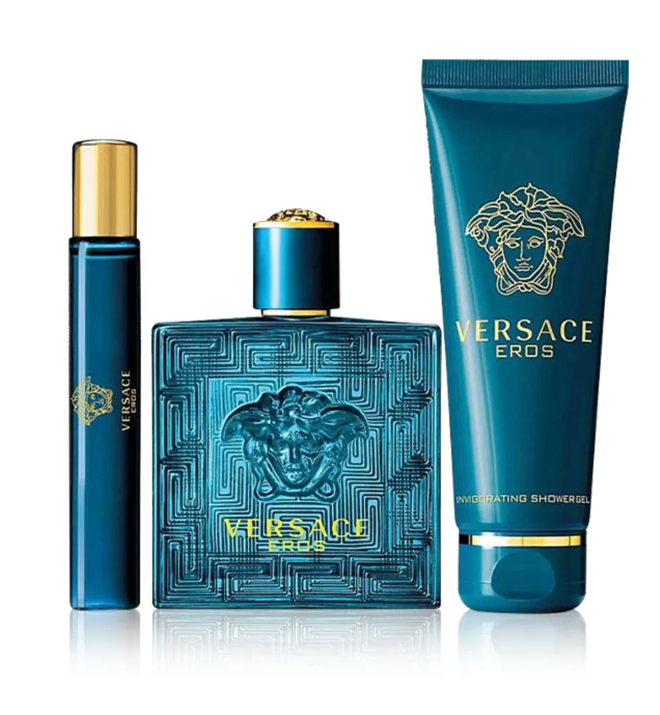 Versace Eros (Eau De Toilette) 3PCS Gift Set - 100ML EDT Spray   150ML Shower Gel   10ML EDT Spray (Men)