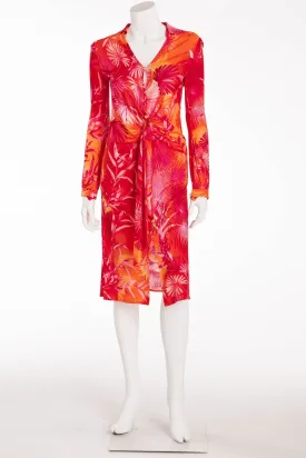 Versace - Iconic Red Draped Pink Floral Dress - IT 40