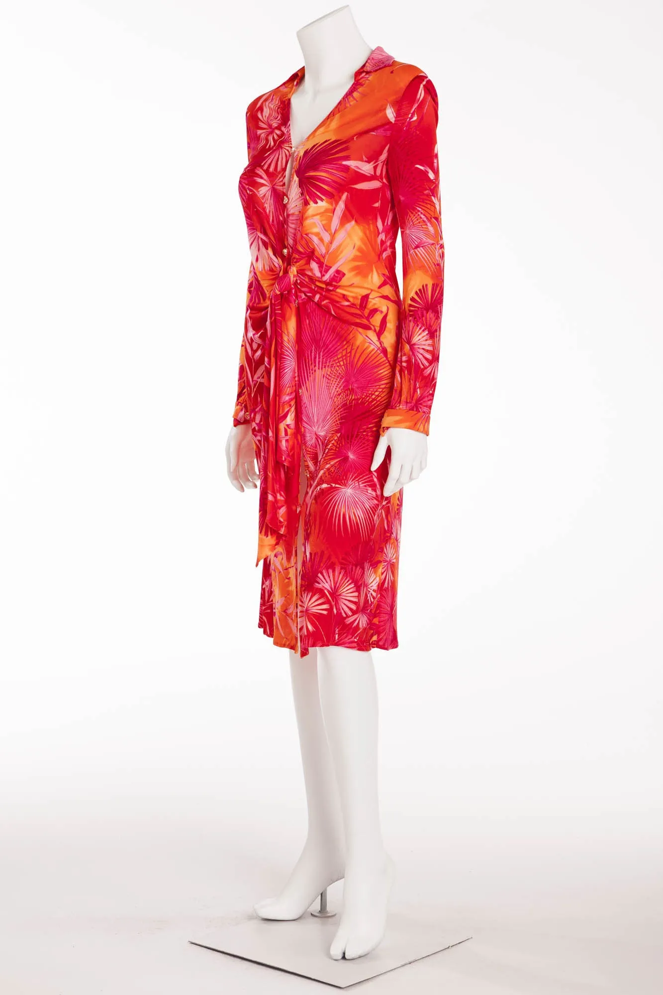 Versace - Iconic Red Draped Pink Floral Dress - IT 40