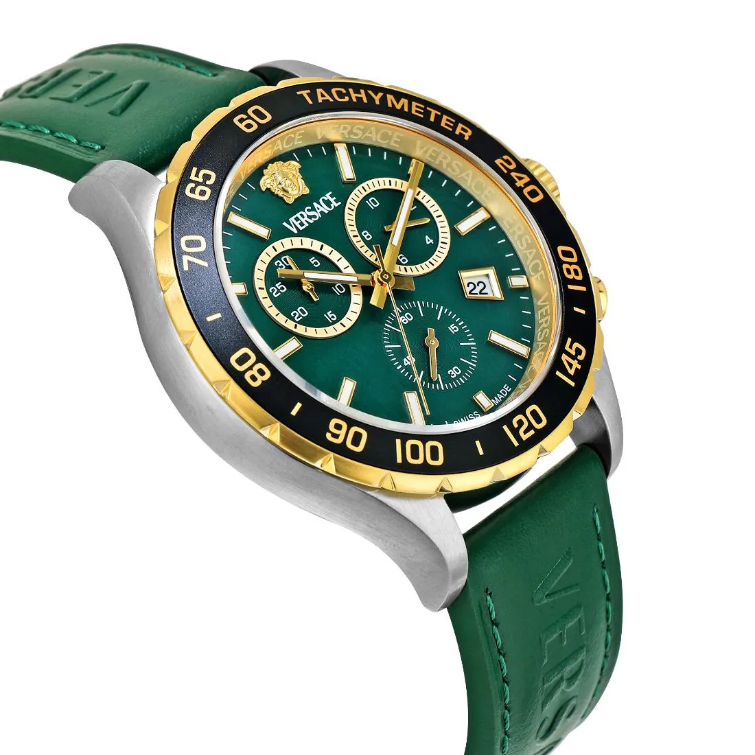 Versace Men 43 x 56.6mm Size Green Round Dial Analog Watch- VEPCA0224