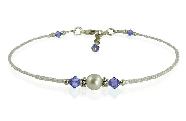 Victoria - Custom Crystal Cream Pearl Beaded Anklets