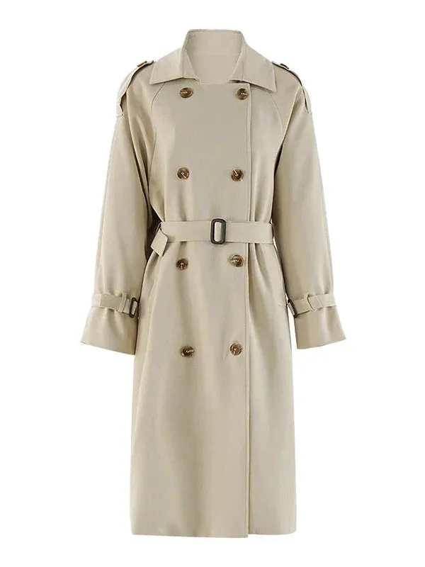 Wenkouban-Winter outfits Christmas Epaulettes Double Breasted Long Trench Coat with Belt