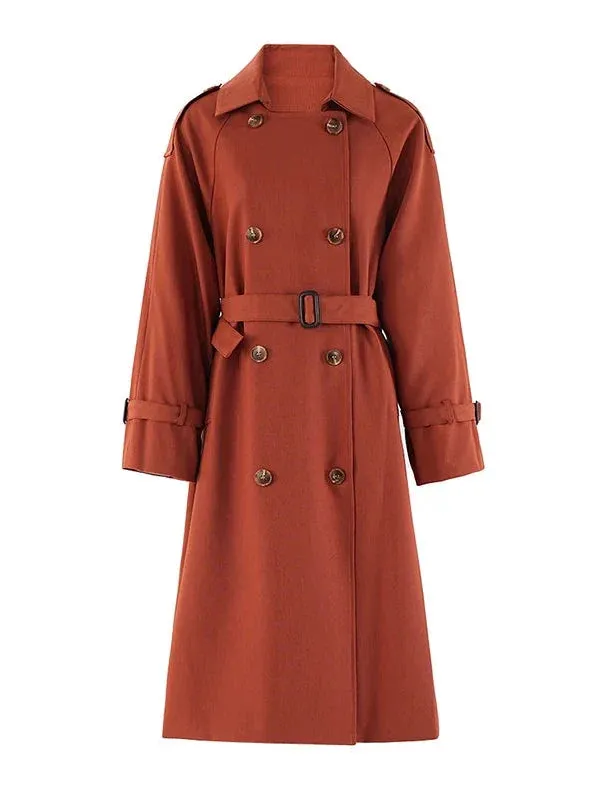 Wenkouban-Winter outfits Christmas Epaulettes Double Breasted Long Trench Coat with Belt