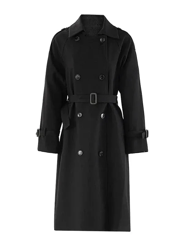 Wenkouban-Winter outfits Christmas Epaulettes Double Breasted Long Trench Coat with Belt