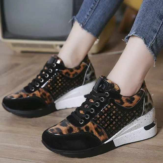 Women's casual wedge sneakers hollow sequined running shoes