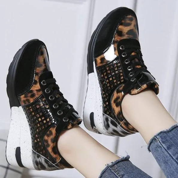 Women's casual wedge sneakers hollow sequined running shoes