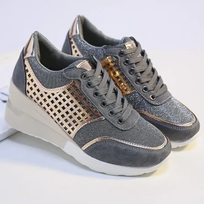 Women's casual wedge sneakers hollow sequined running shoes