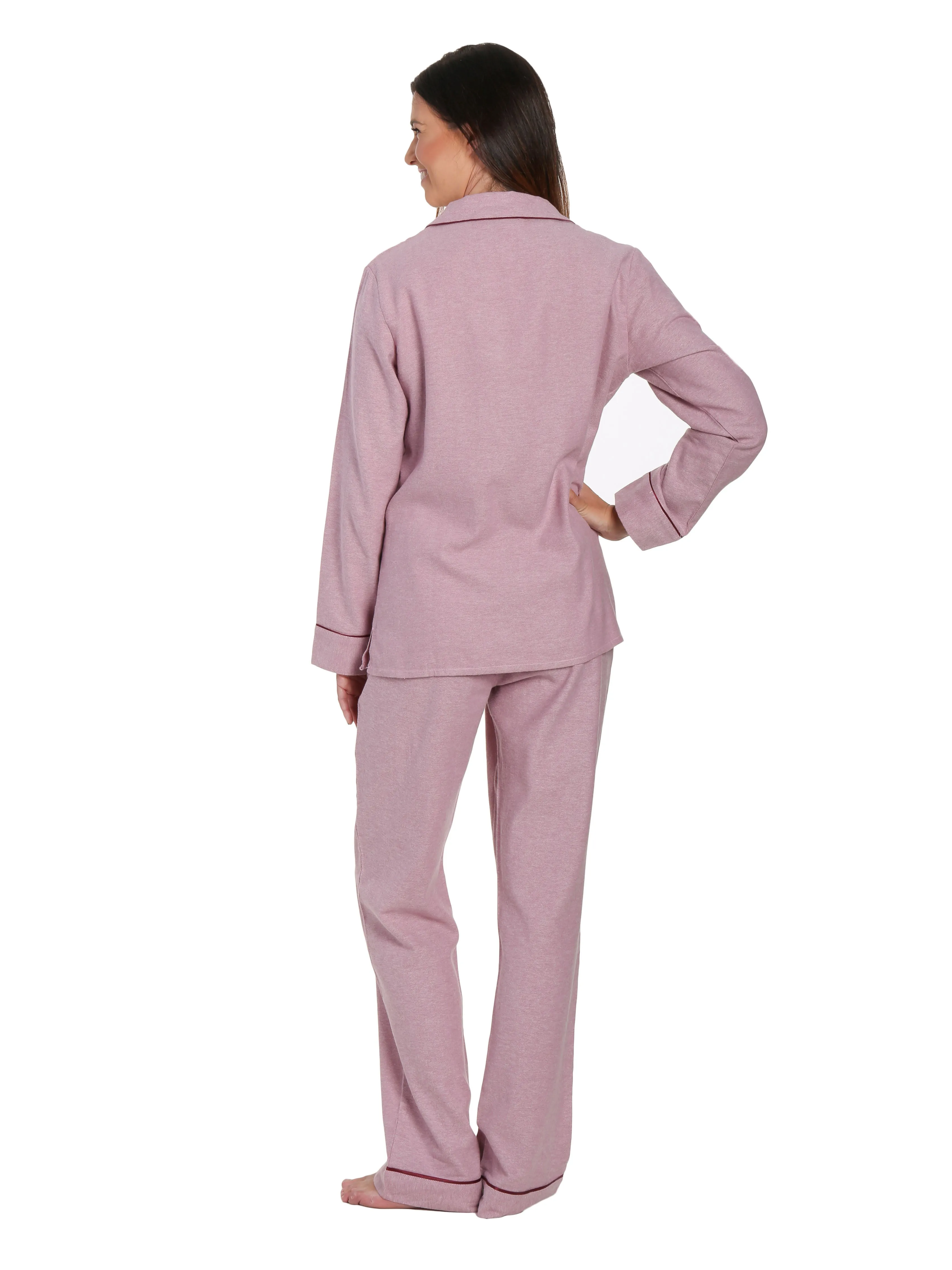 Womens Premium 100% Cotton Yarn Dyed Flannel Pajama Sleepwear Set - Herringbone Muave