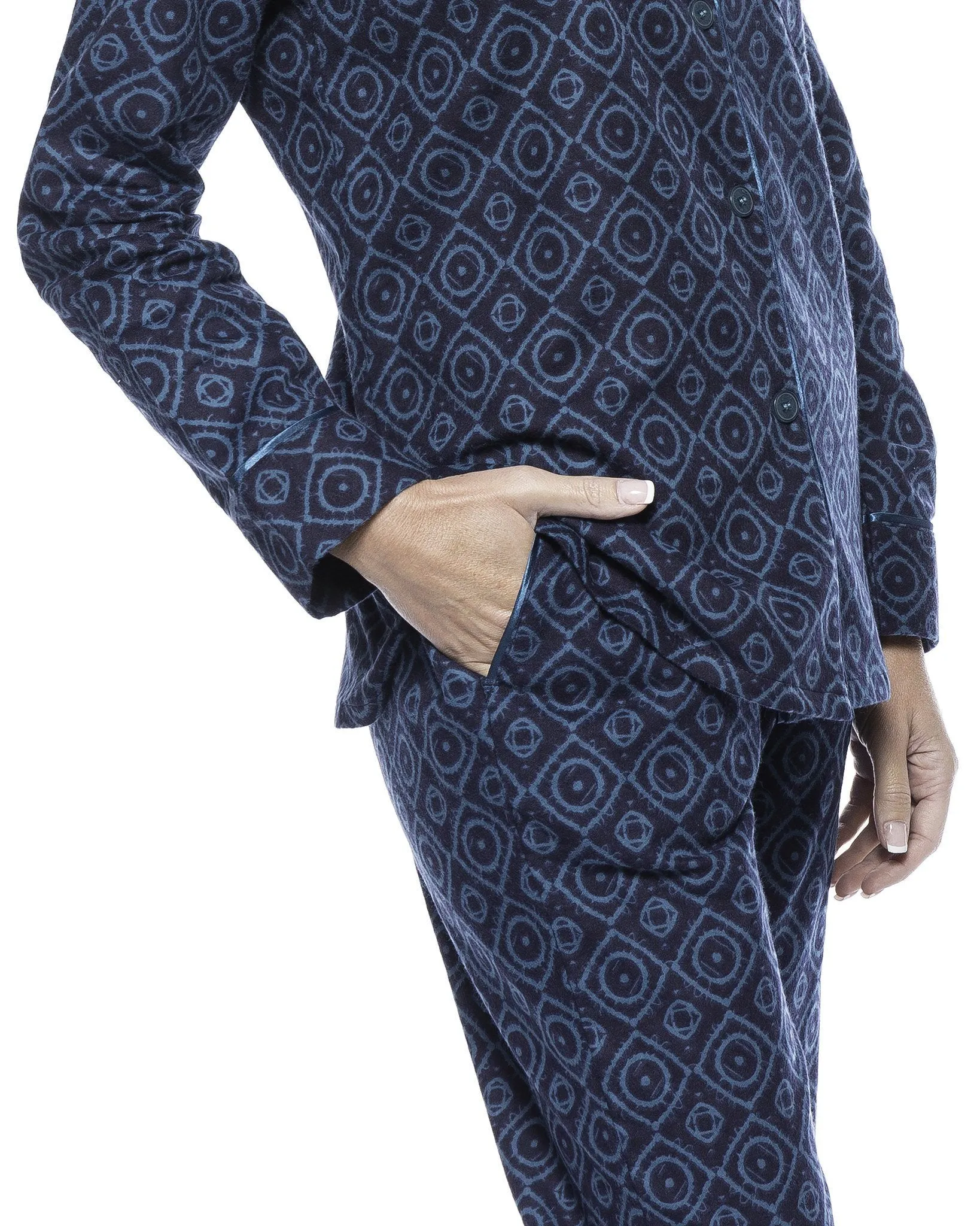 Womens Premium Cotton Flannel Pajama Sleepwear Set - Moroccan Navy/Teal