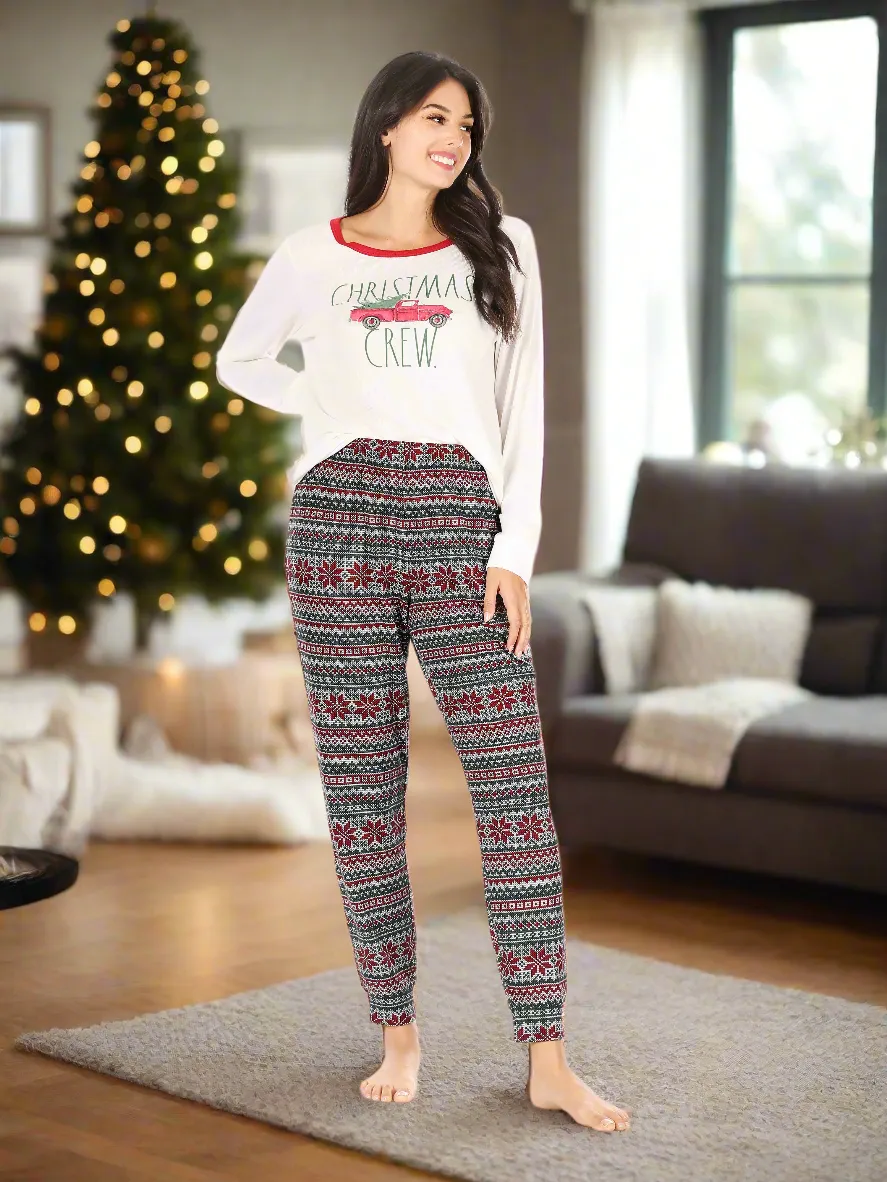 Women's "CHRISTMAS CREW" Long Sleeve Top and Jogger Pajama Set